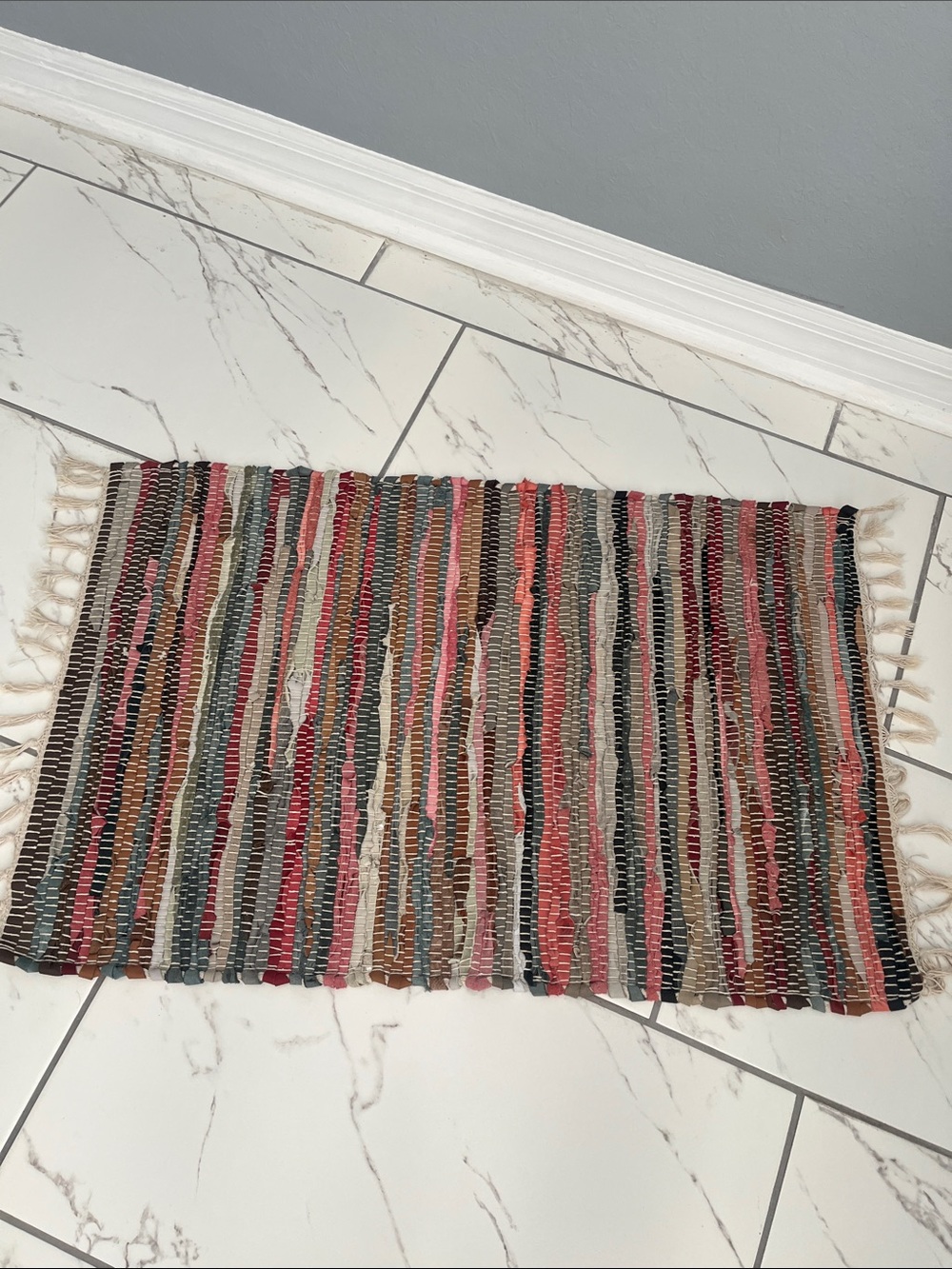Boho Red, Pink, Brown Multicolor Striped Door Mat